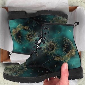 Sun and moon vegan leather boots
